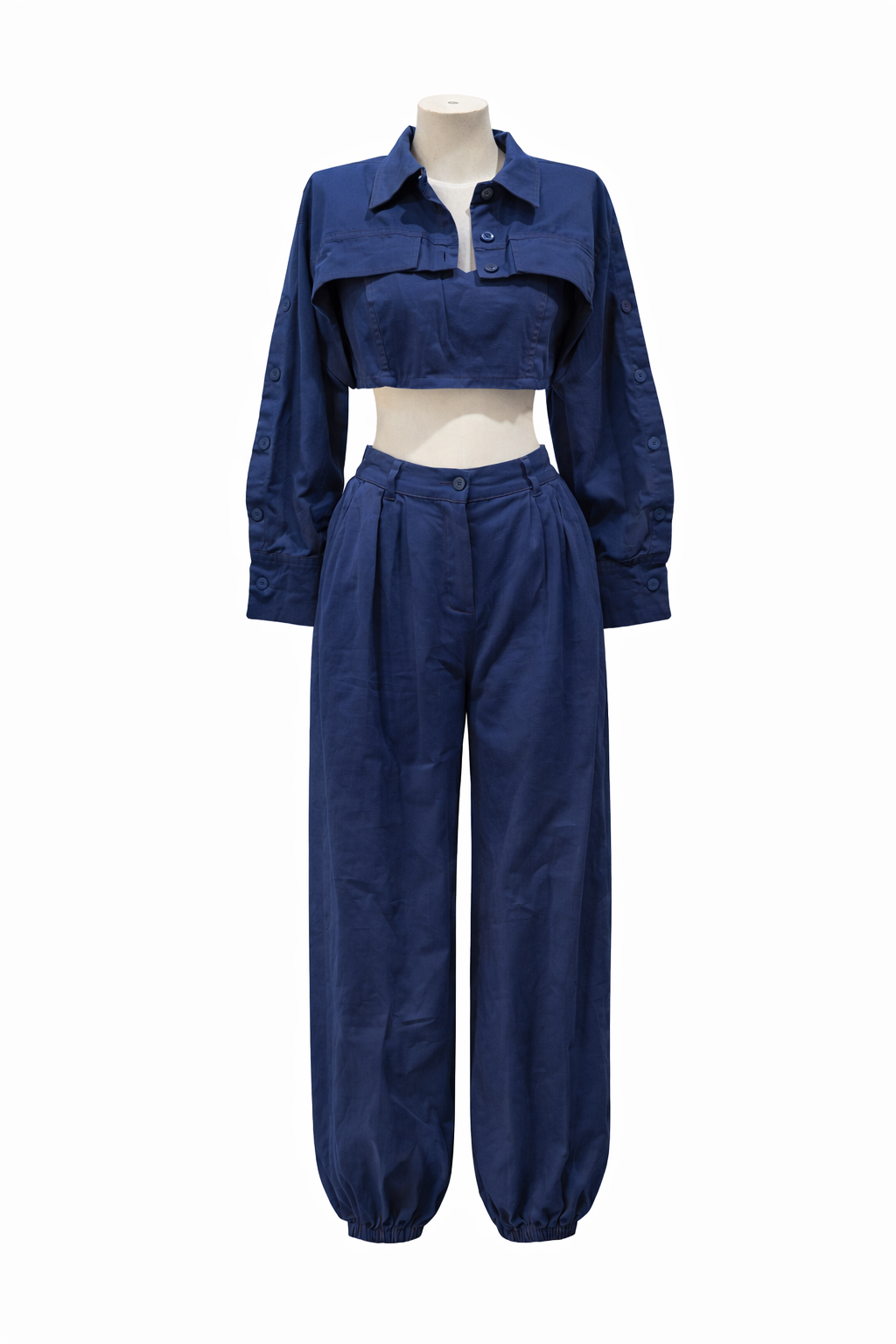 Completo donna due pezzi crop + pantalone tuta cargo