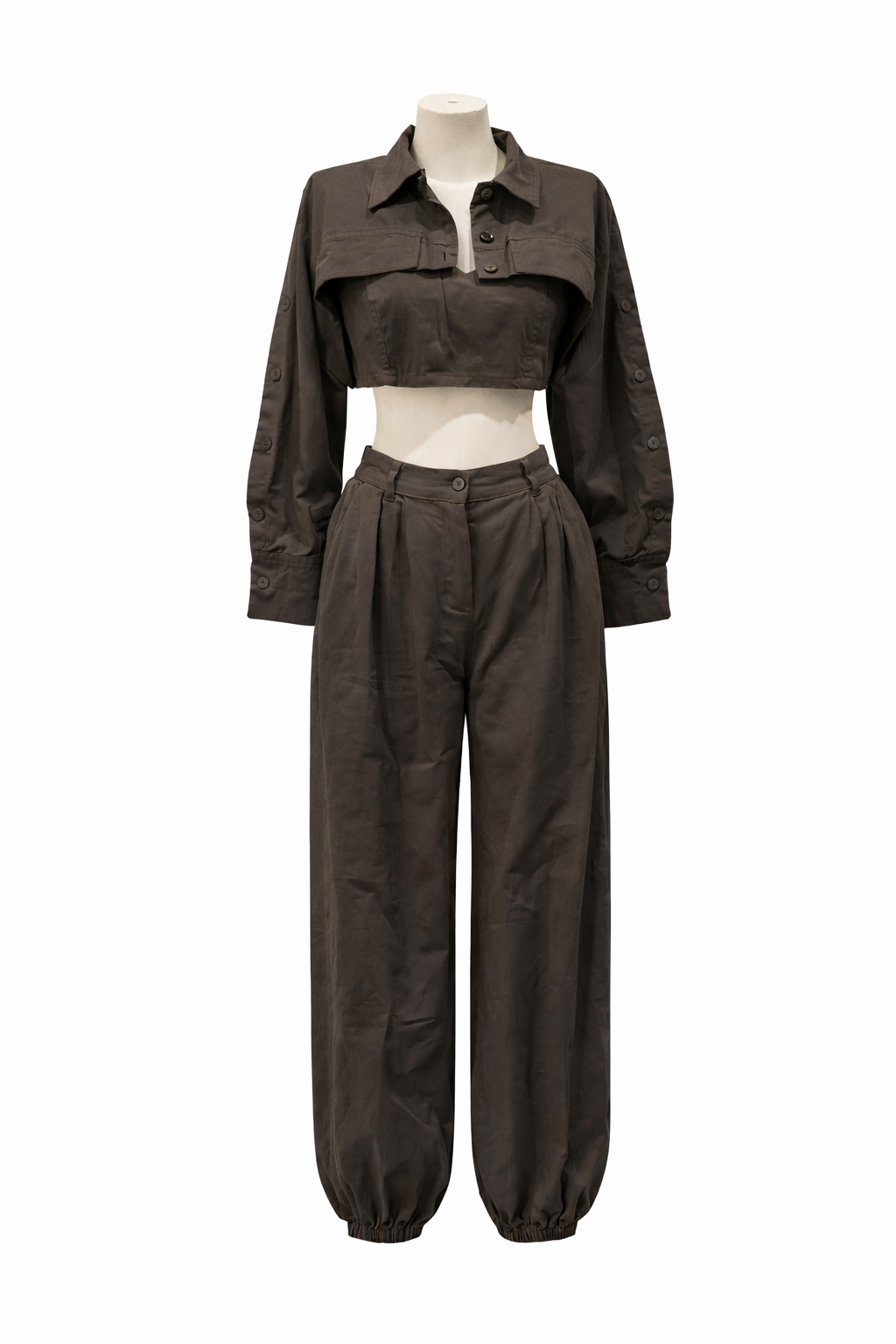 Completo donna due pezzi crop + pantalone tuta cargo