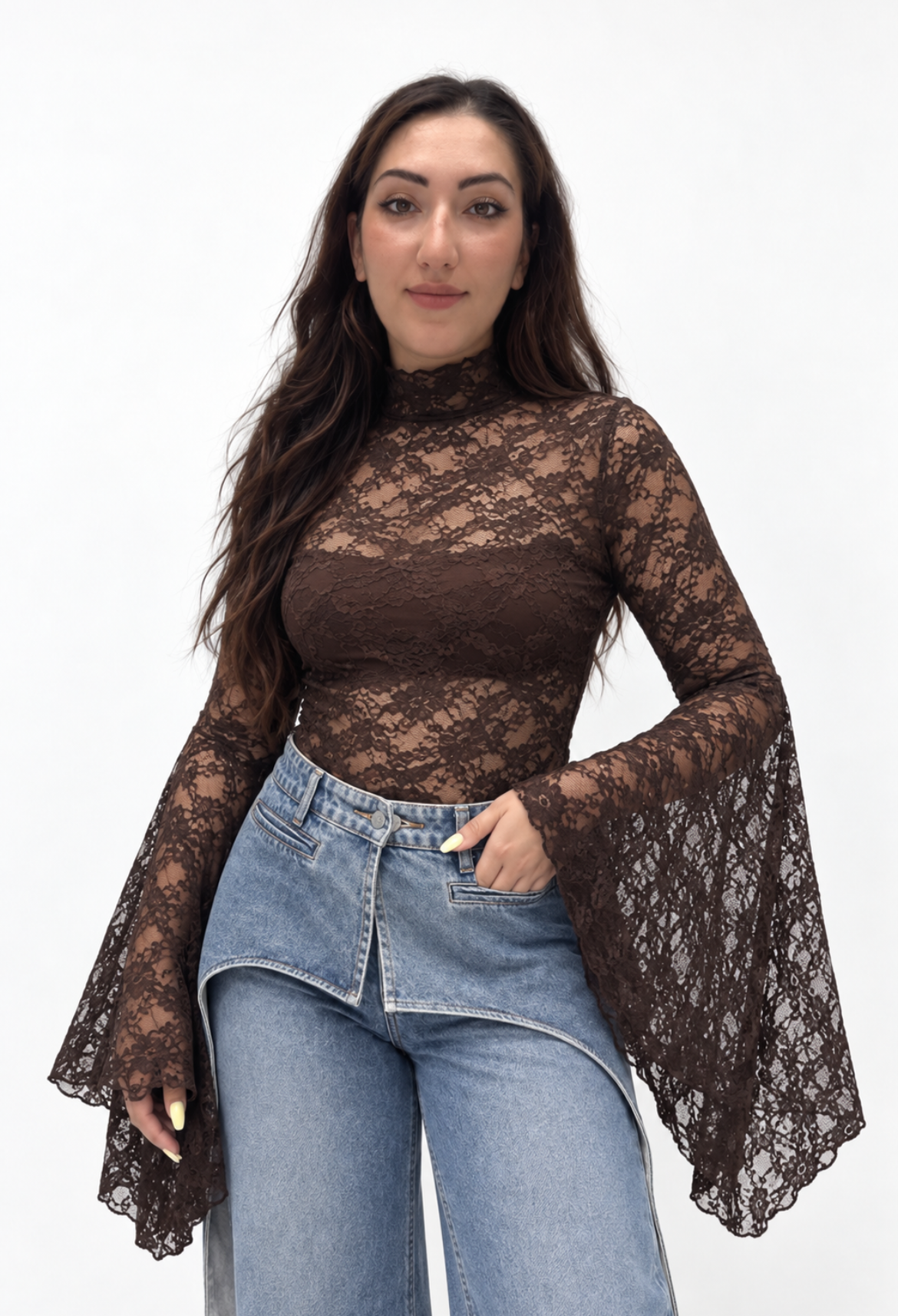 Maglia in pizzo marrone
