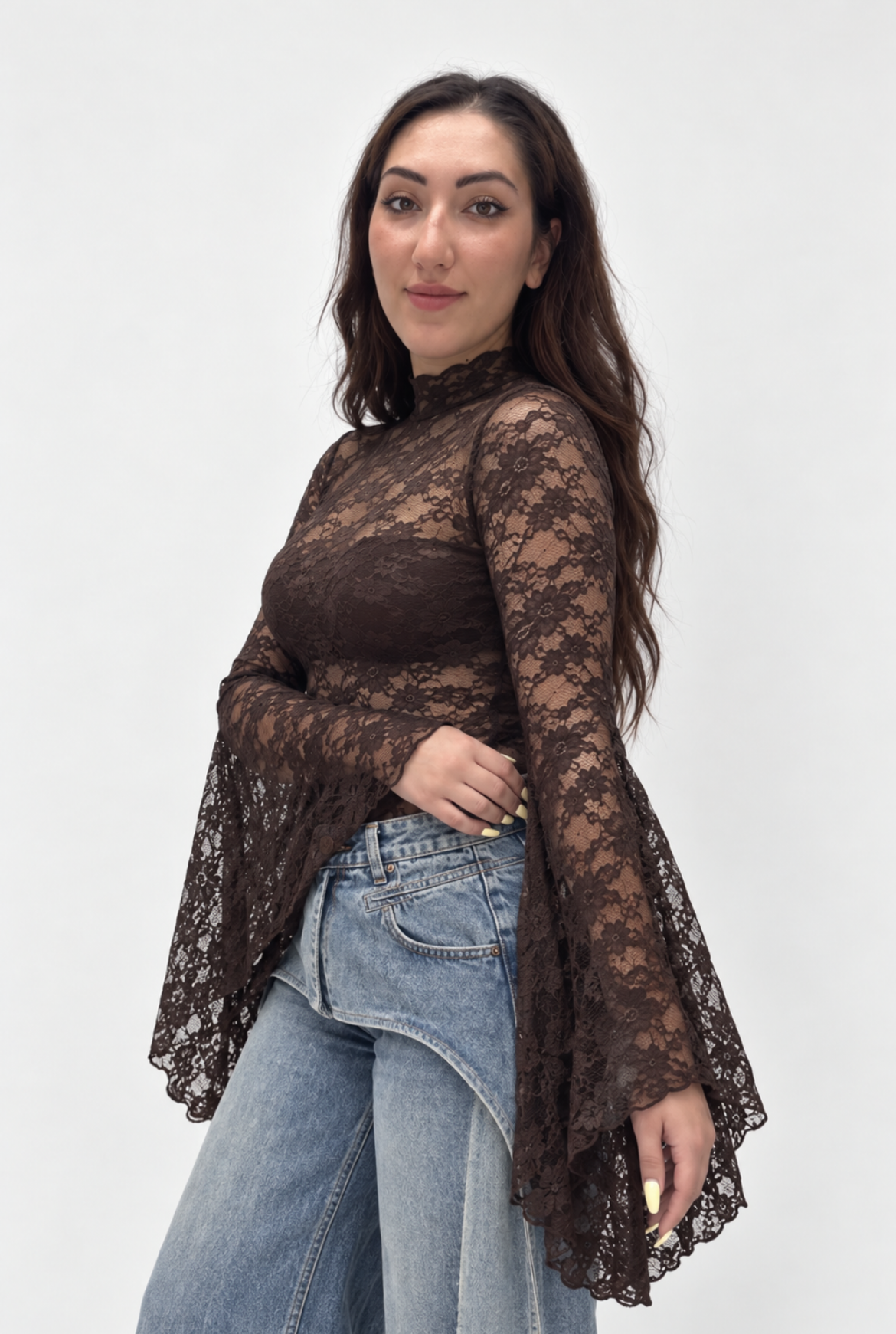 Maglia in pizzo marrone